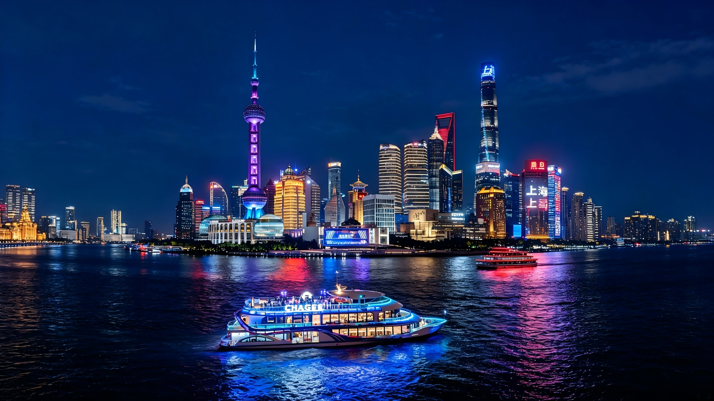 Shanghai Night River Cruise Tour with Xinjiang Style Dining Experience